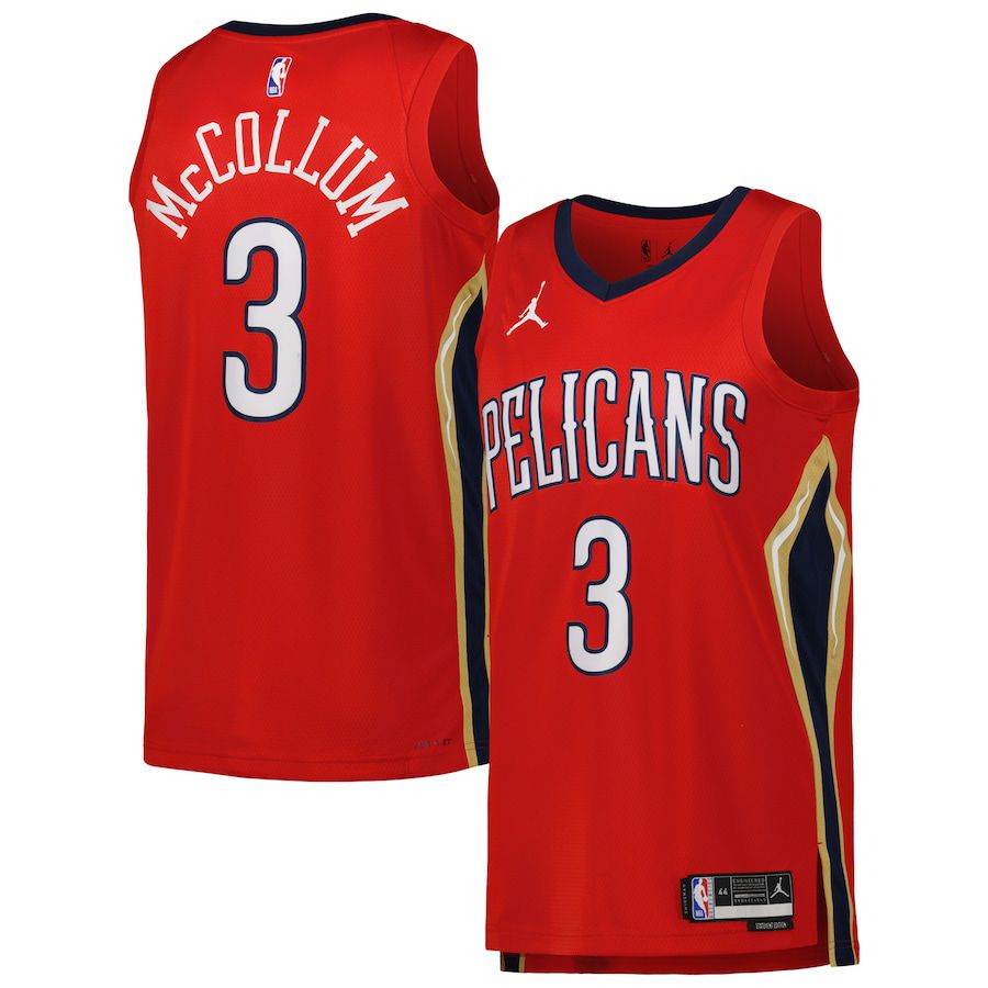 Men New Orleans Pelicans #3 CJ McCollum Jordan Brand Red 2022-23 Statement Edition Swingman NBA Jersey->new orleans pelicans->NBA Jersey
